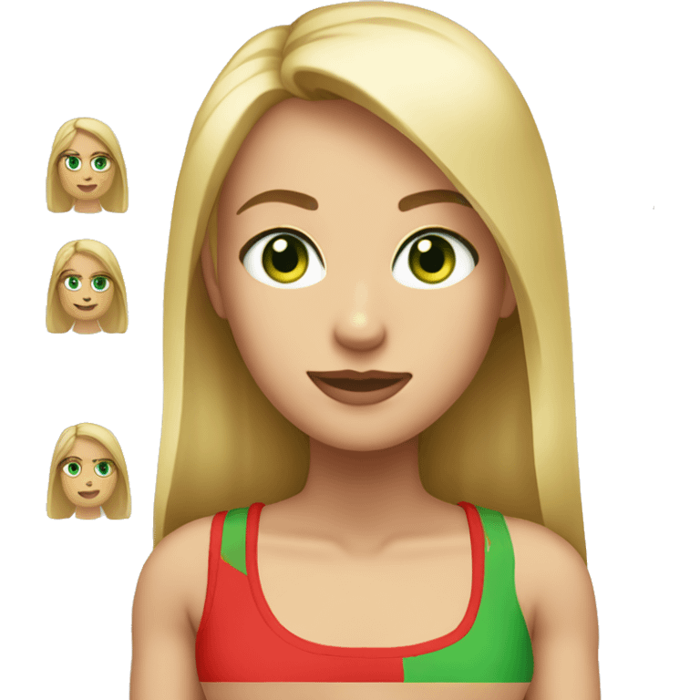 Very blonde blonde with straight hair with green eyes with a red tank top with medium breasts emoji