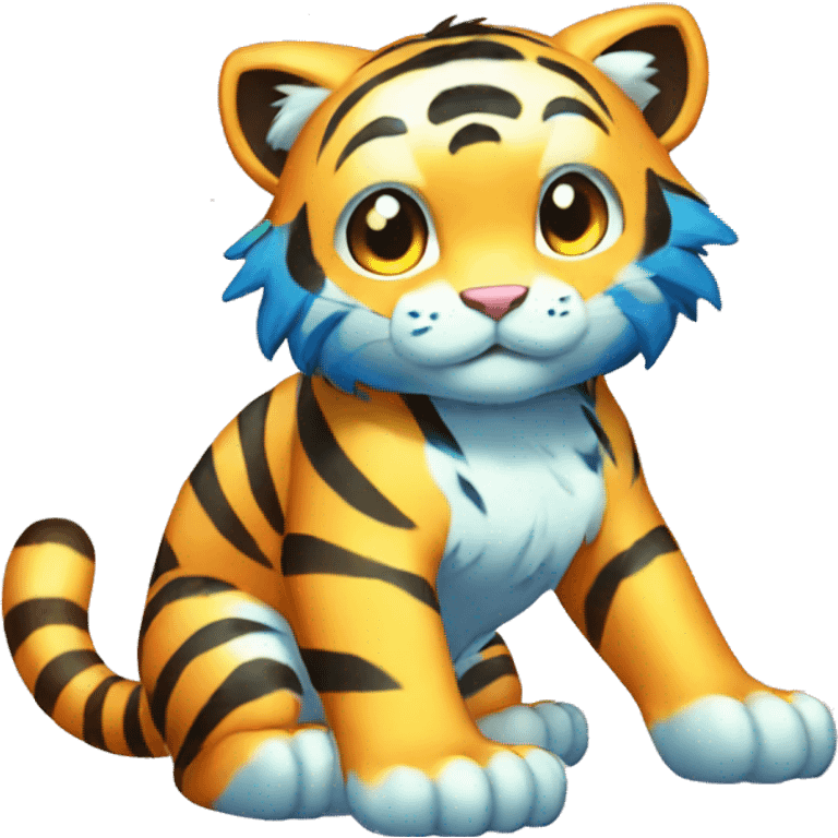 Colorful Shiny Kawaii Cute Blue-striped Tiger-Fakémon-Pokémon full body emoji