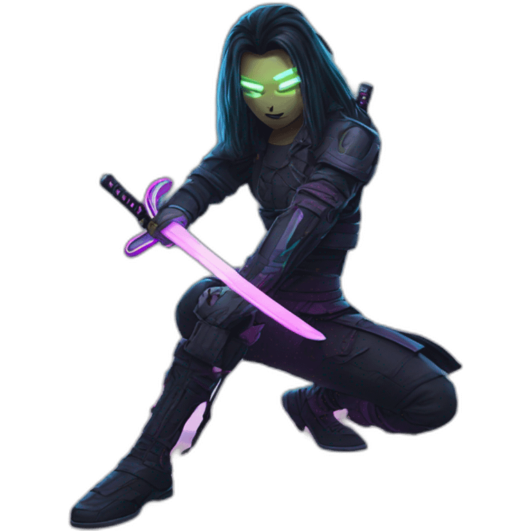 cyberpunk katana with glowing led on the katana edge emoji