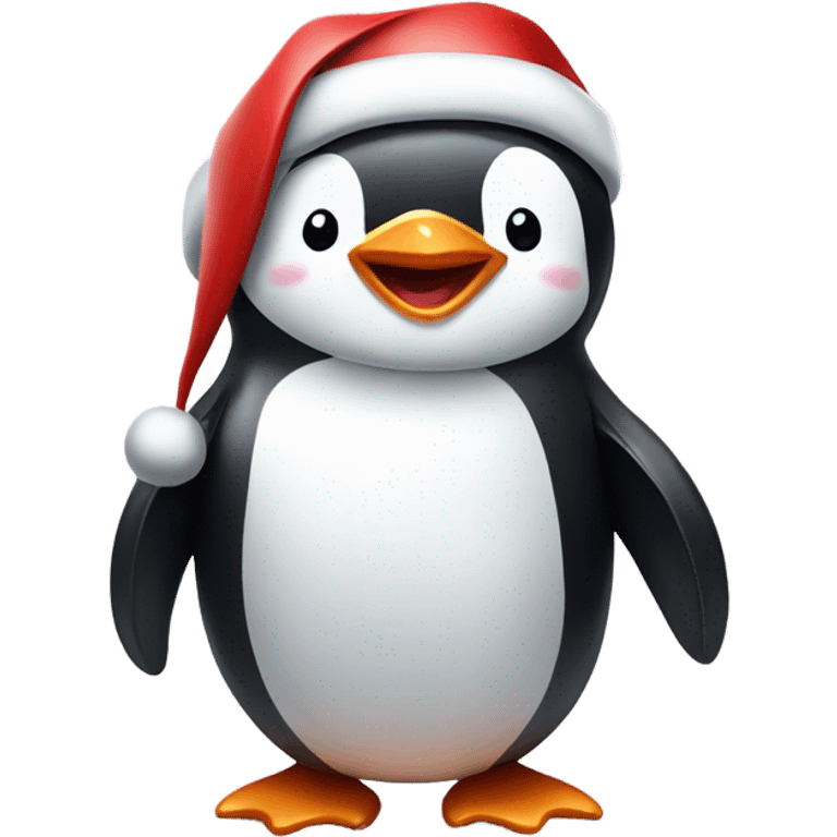 cute smiling happy penguin with santa hat on emoji