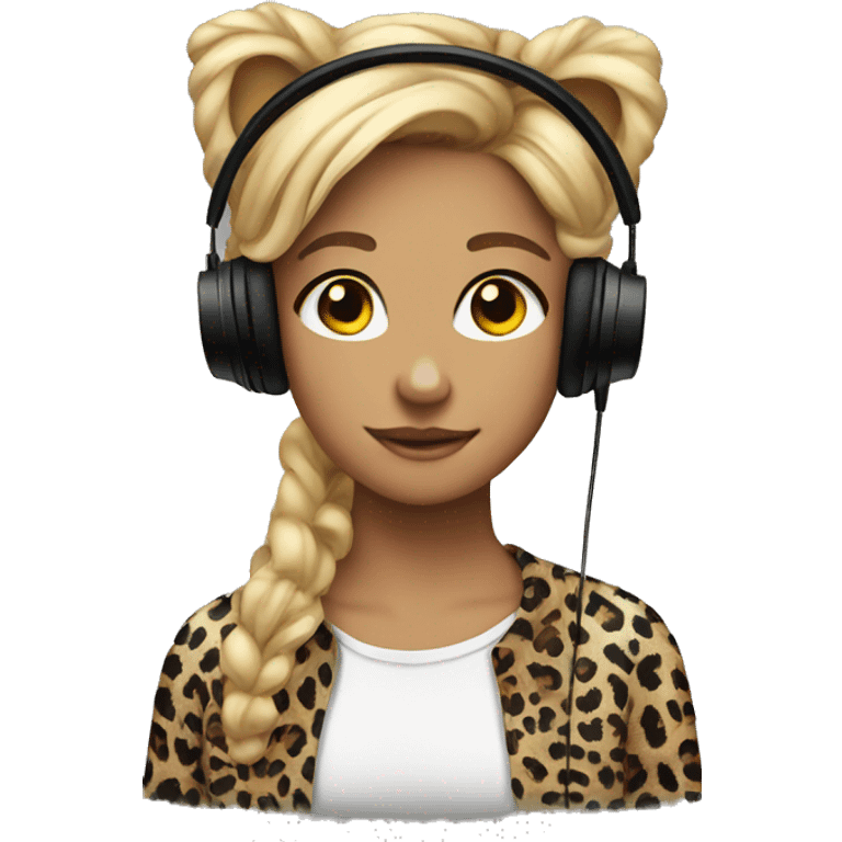 face earphones leopard shirt girl emoji