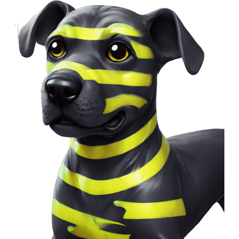 .Zombie_ Vaporwave black holographic oilslick zombie dog yellow caution tape graffiti yellow black stripes emoji