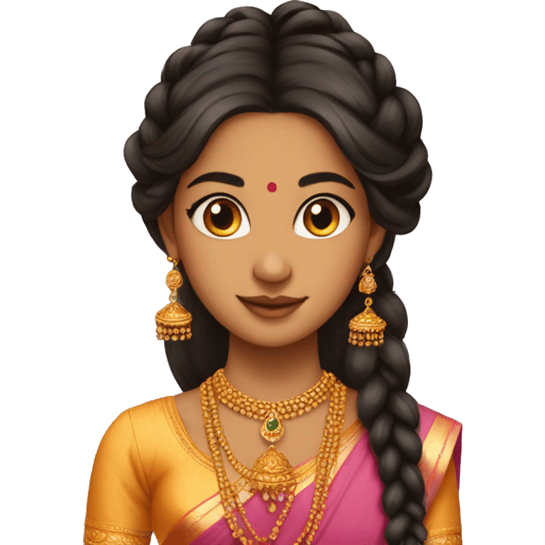 A girl wearing jhumkas with braided hair and a bindhi emoji