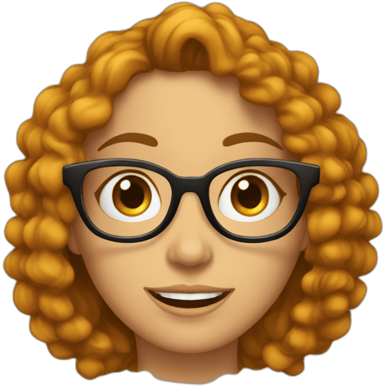 mujer pelirroja pelo rizado, media melena, gafas emoji