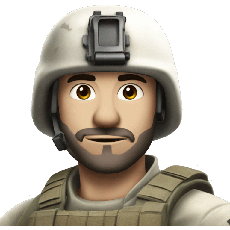 white skin. call of duty solider with a dumb look. Stupid. Himbo emoji