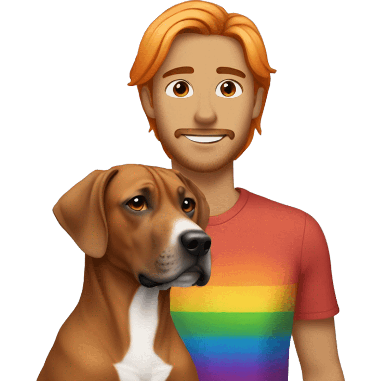 white male with rainbow colored hair alongside a brown rhodesian ridgeback emoji