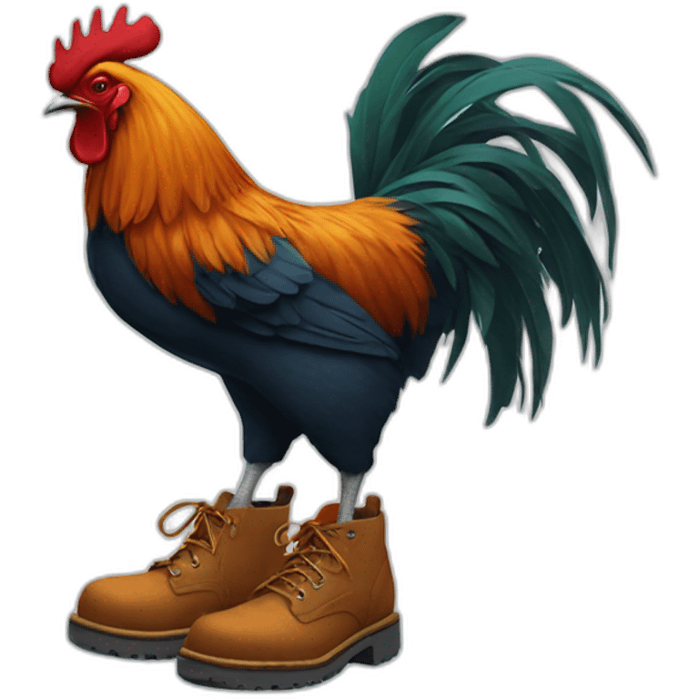 rooster wearing tims shoes on its feet emoji