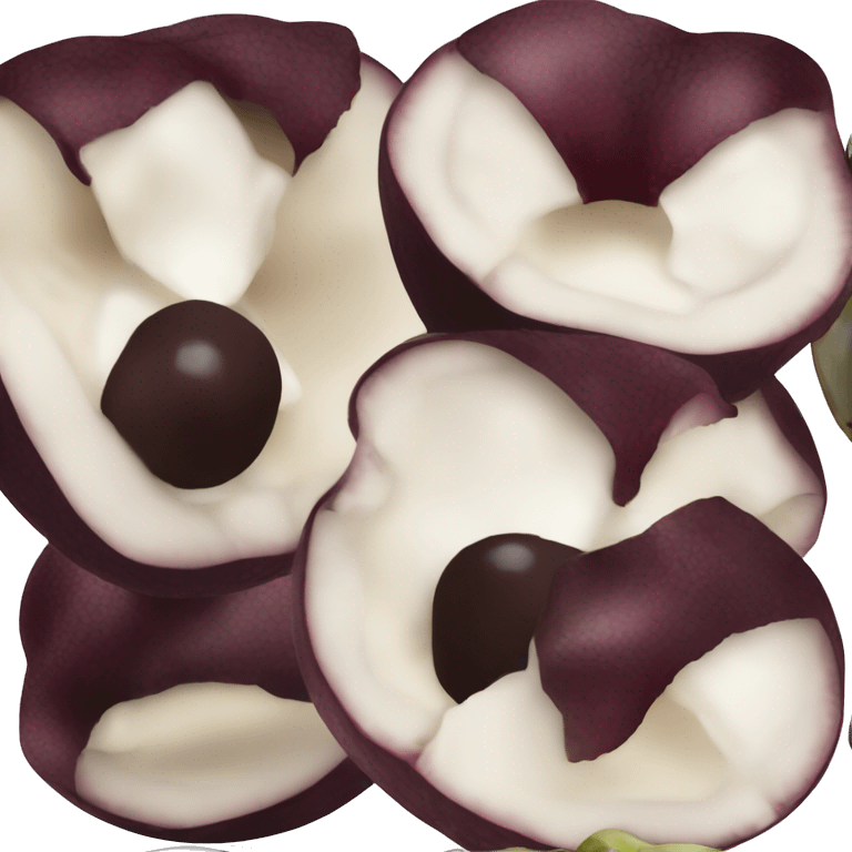 Peeled mangosteen with black skin emoji