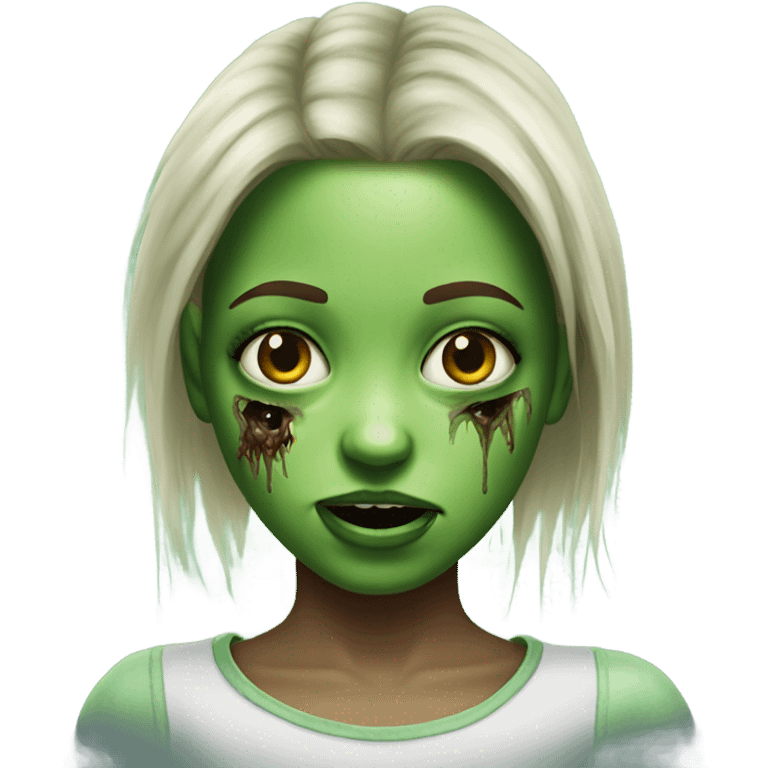 realistic portrait of girl put the same image but with the theme green zombie emoji