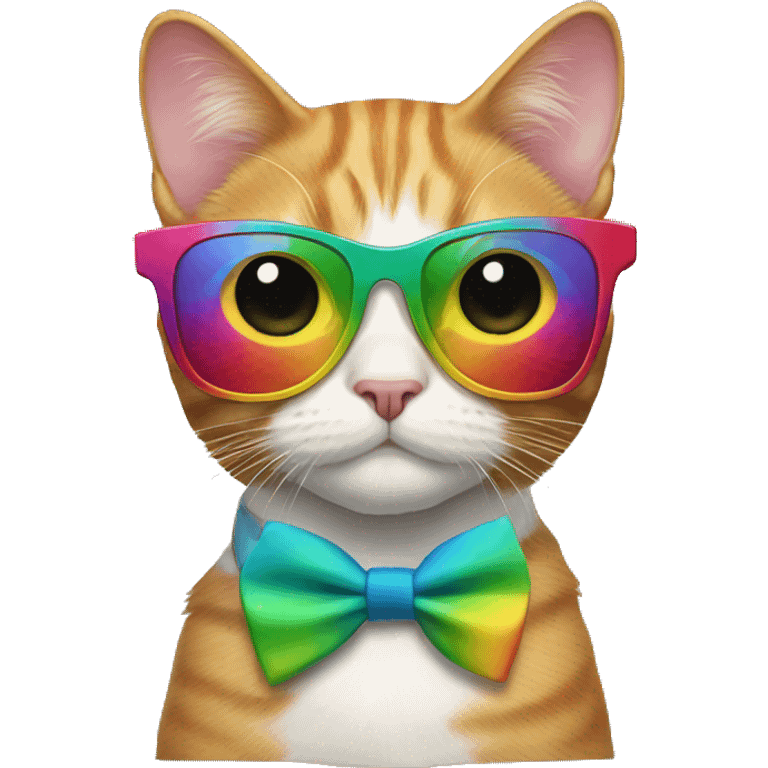 Rainbow Cat with sunglasses and bow tie  emoji