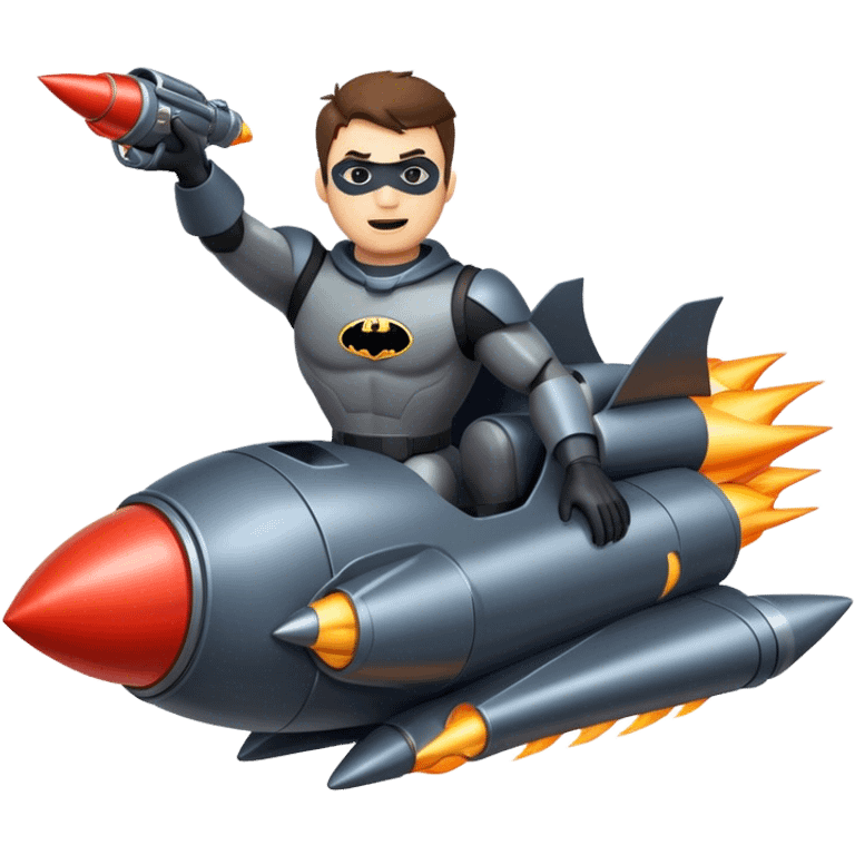 man riding a rocket batmobile boom!  emoji