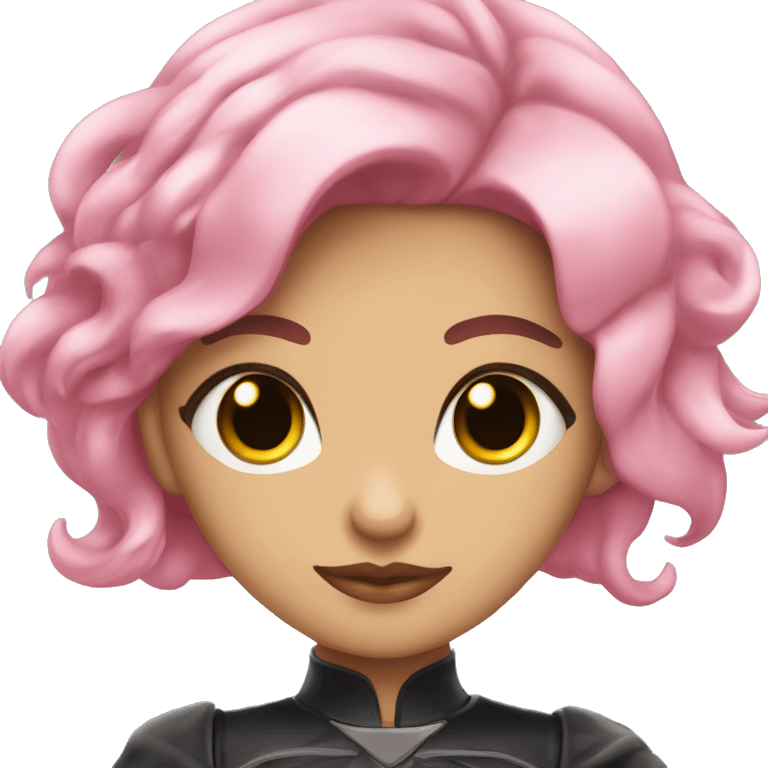 Chica blanca de ojos verdes con pelo negro y mechas rosas emoji