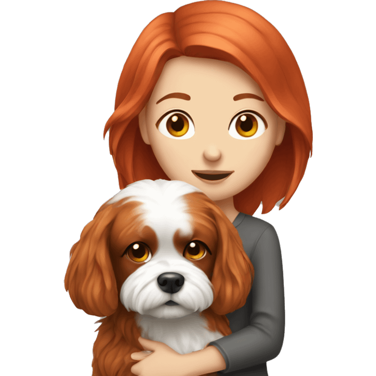 Red headed girl with her shitzu dog  emoji