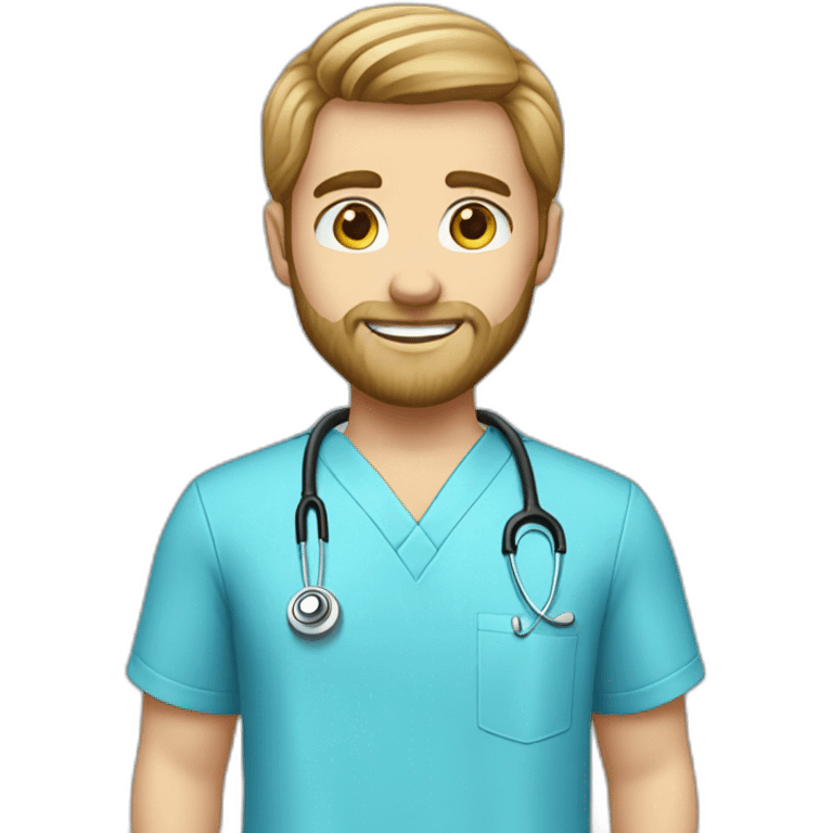 male dark blond with beard doctor in baby blue scrubs emoji