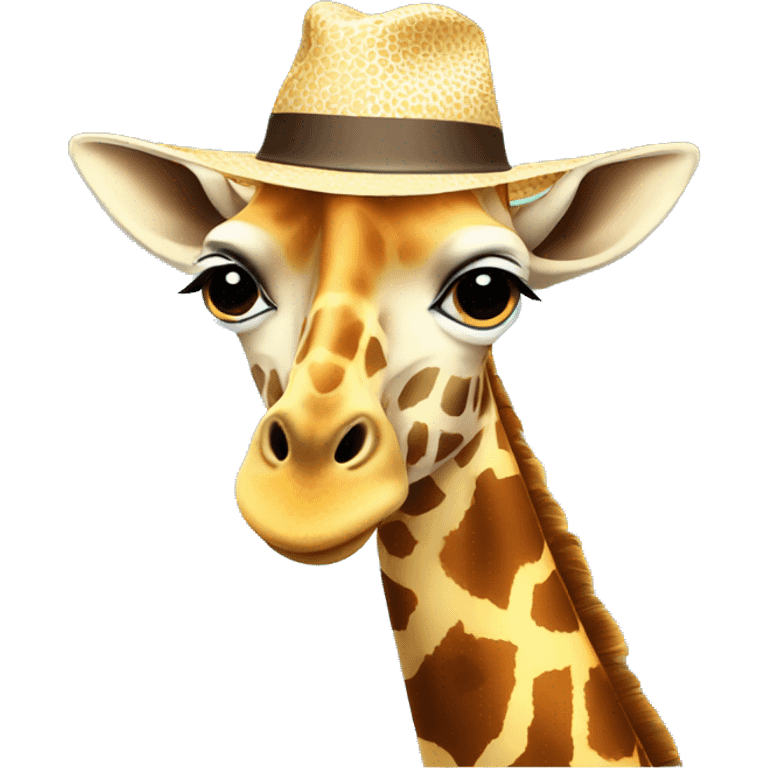 Giraffe wearing a sun hat emoji