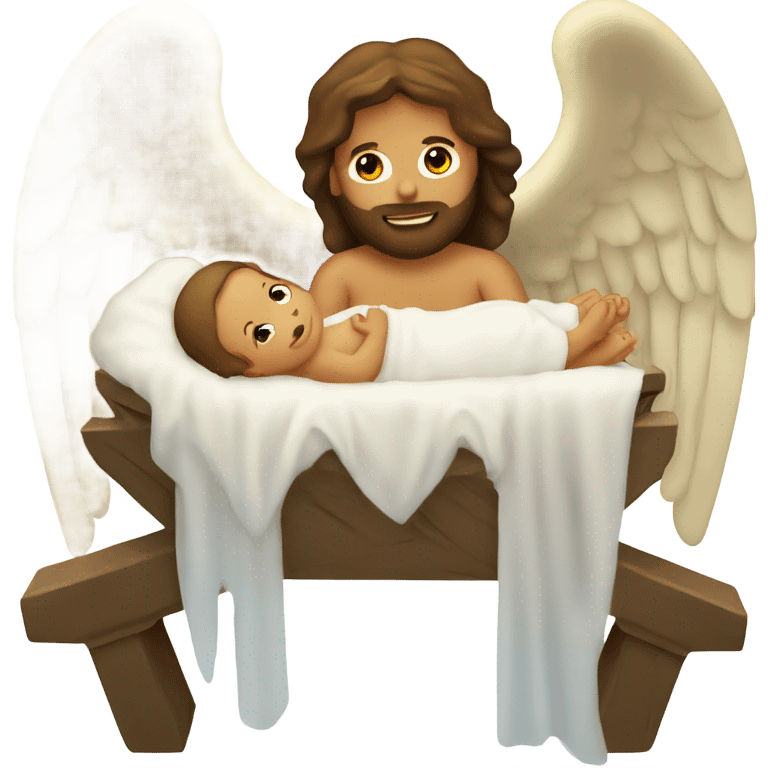 Jesus in a manger baby star and angel emoji