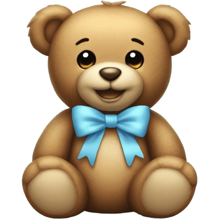 Teddy bear with light blue bow smiling emoji