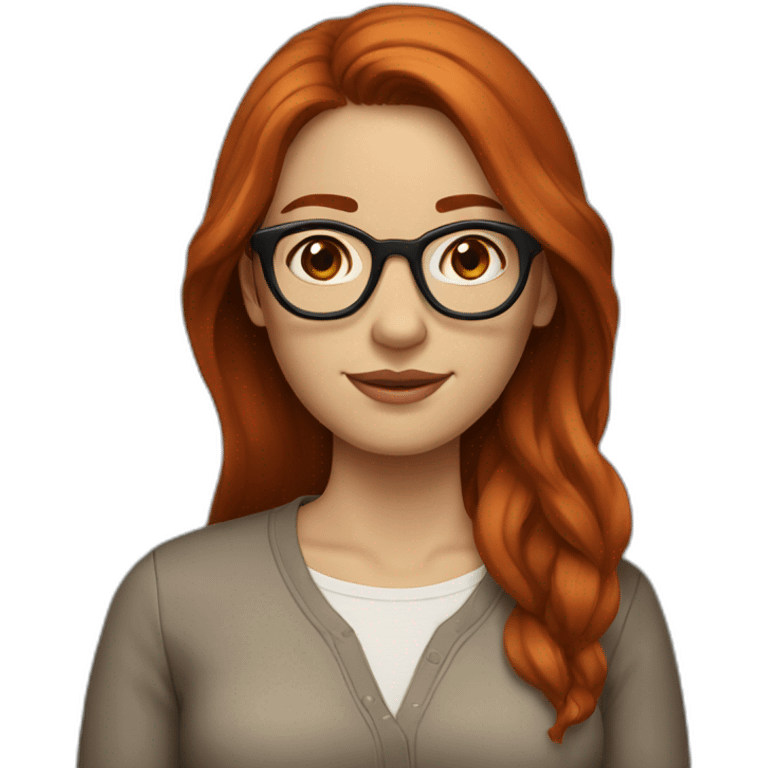 WOMAN WITH MIDDLE PART, LONG AUBURN RED HAIR, BROWN GLASSES, WHITE SKIN emoji