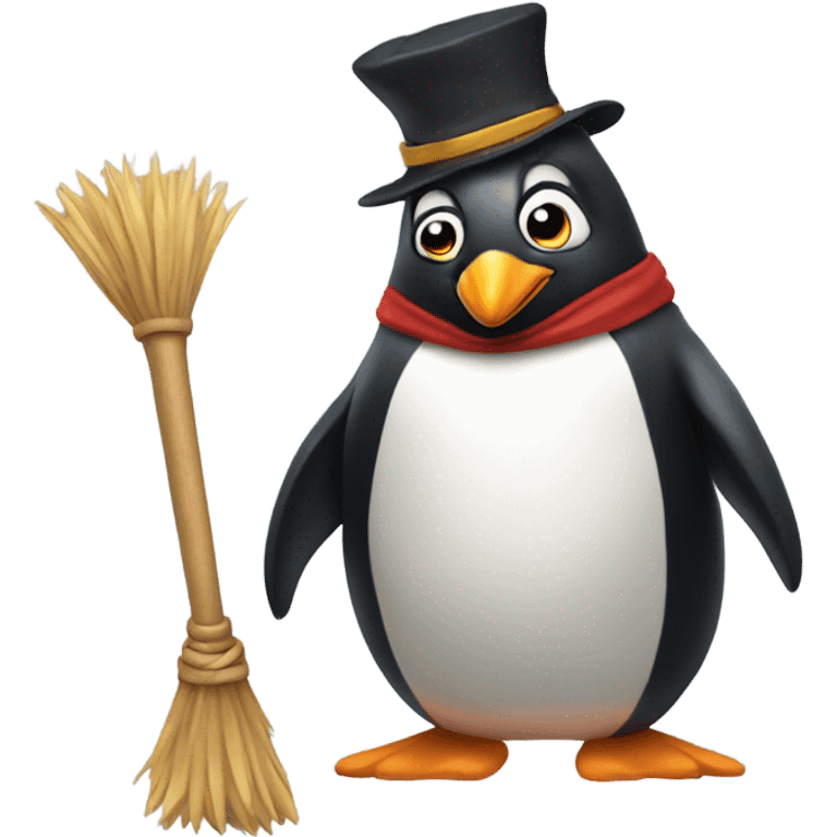 Penguin riding a broom stick  emoji