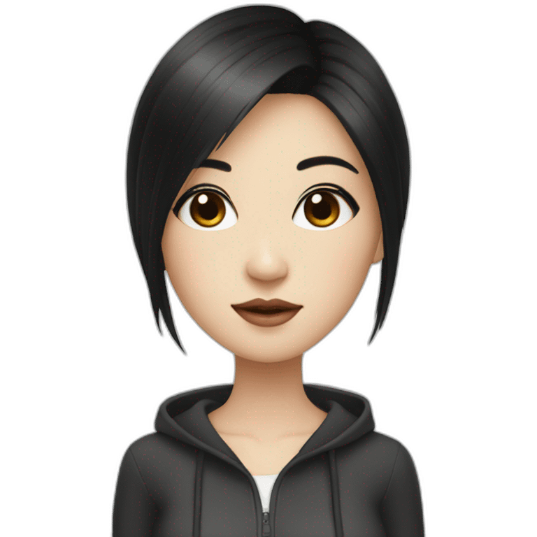 Asian girl with black hair and eye liner emoji