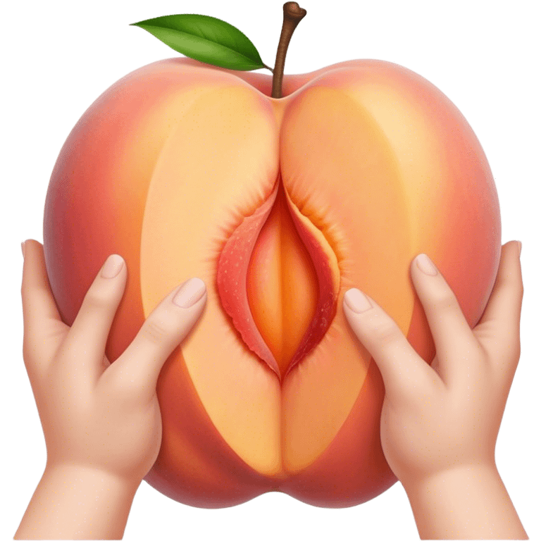 two hands parting a large white coloured fleshy peach down the middle.  emoji