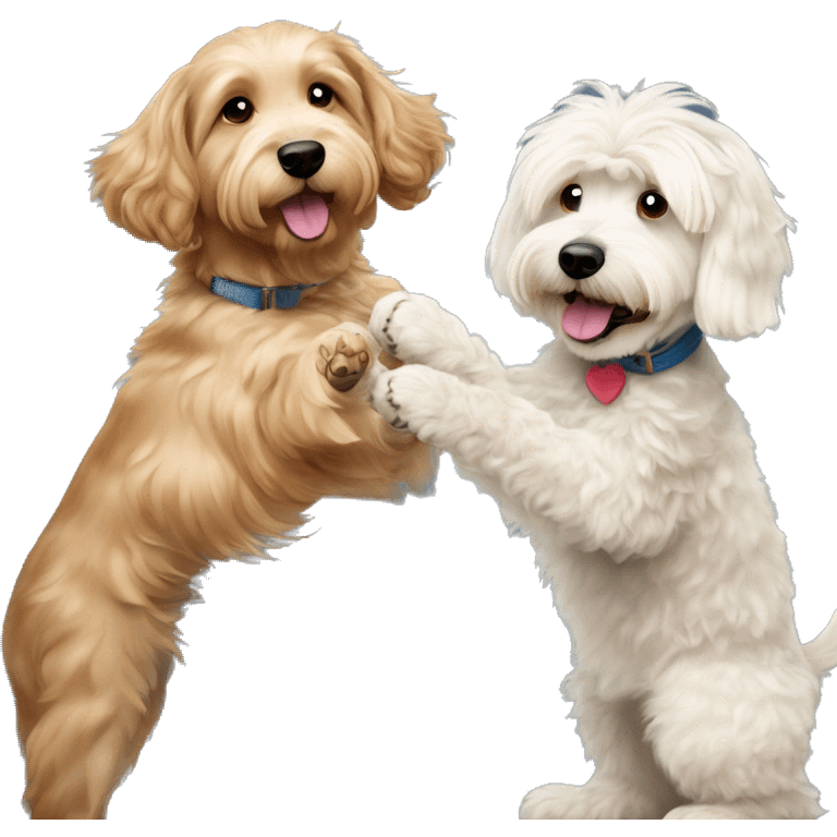 goldendoodle dog and havanese dog giving each other a high five emoji