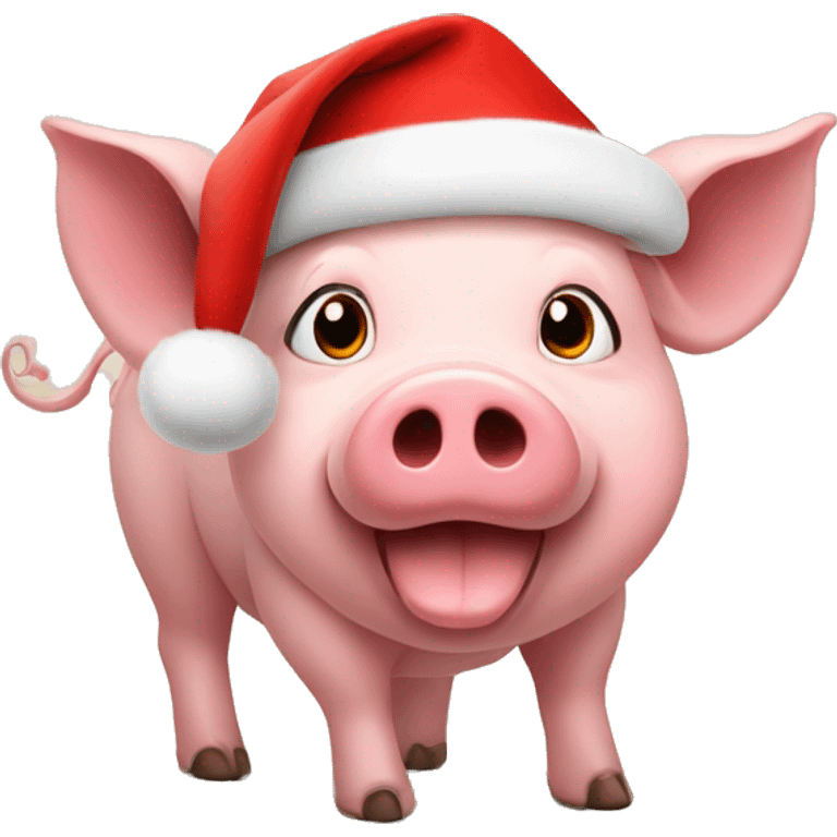 A pig with a red christmas hat emoji