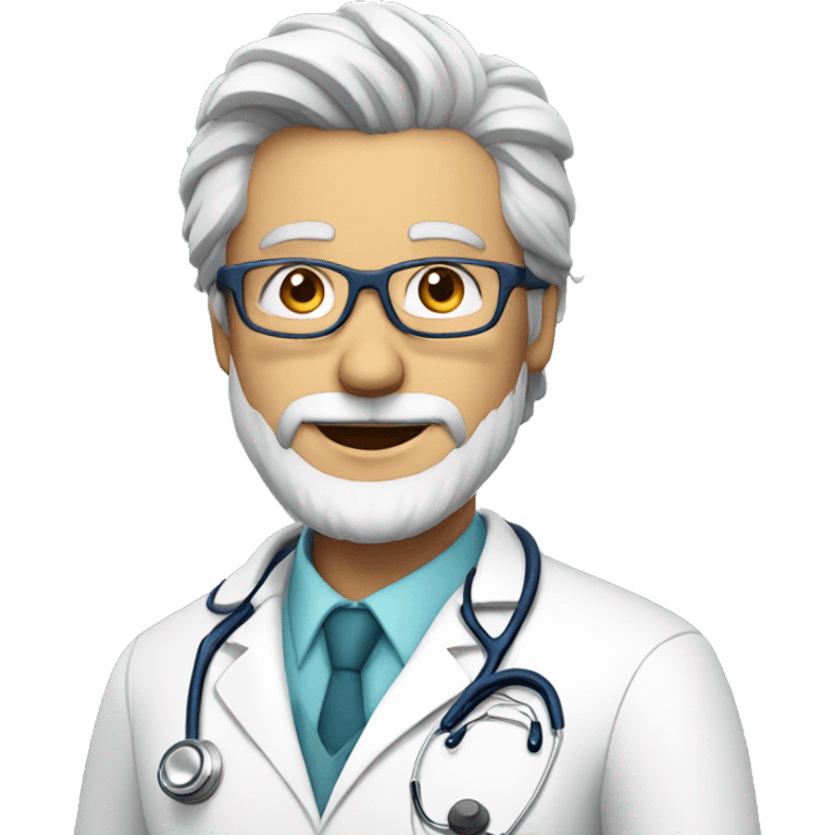 doctor with glasses, gray hair and beard with white coat and stethoscope emoji