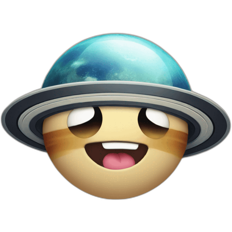 planet Saturn with a cartoon grimacing face emoji