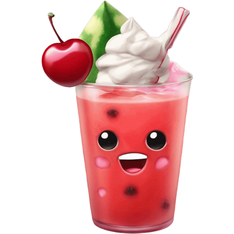 watermelon juice with a cherry and icecream topping, realistic emoji