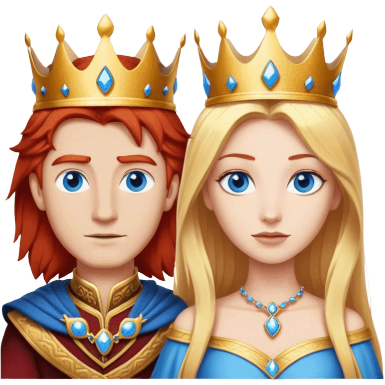 Red hair king, blonde queen, blue eyes emoji