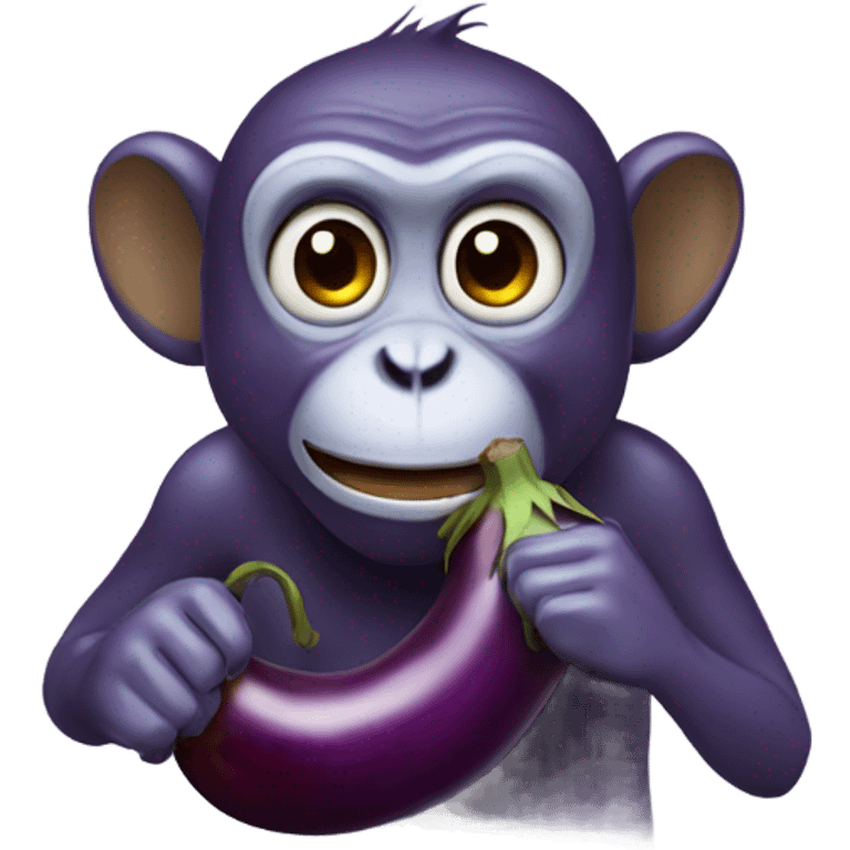 Monkey holding egg plant in its mouth emoji