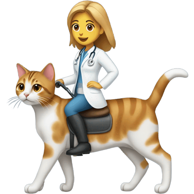 Female veterinarian riding a tabby cat emoji