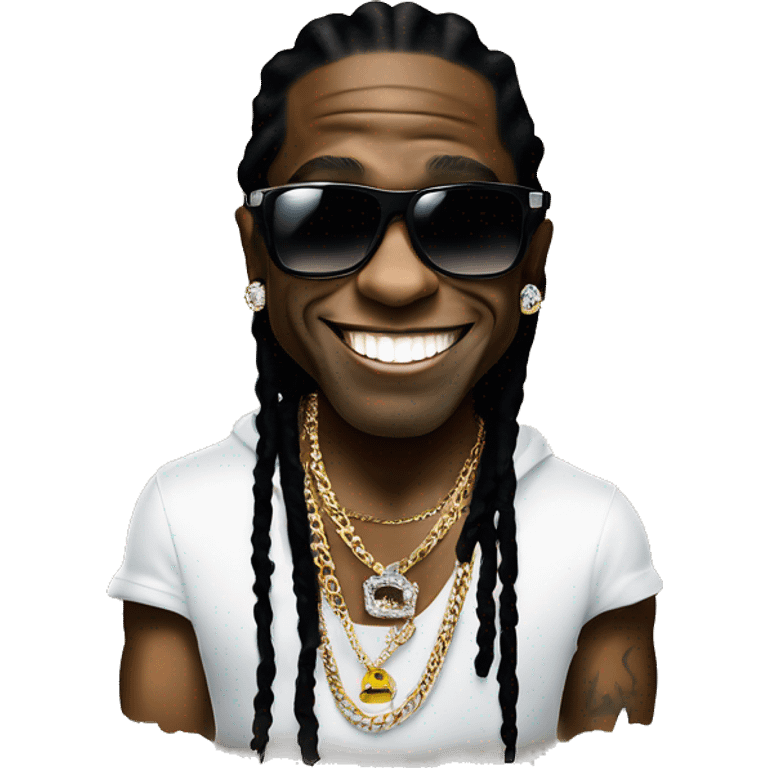 Lil Wayne:

A laid-back icon with oversized shades, layered chains, tattoos, and a diamond-studded grill, often flashing a big, expressive smile. Cool, confident, and effortlessly stylish. emoji