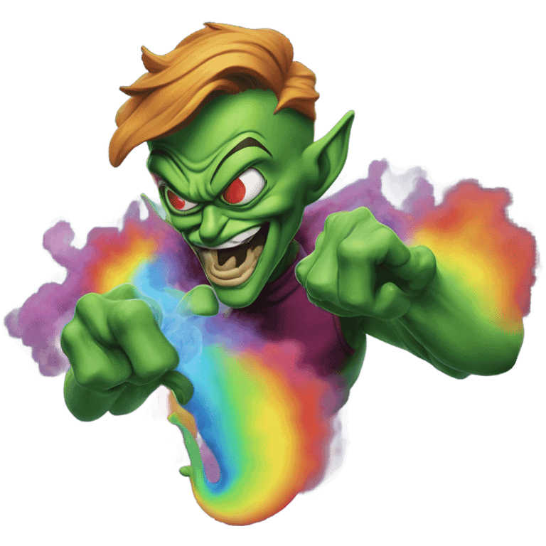 Green goblin smoking rainbow smoke emoji