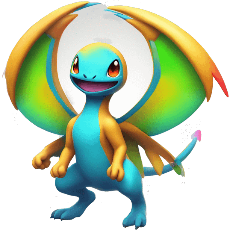 Colorful Neon Colors Vibrant Colors Flying Futuristic Fakémon-Pokémon-Creature Full Body emoji