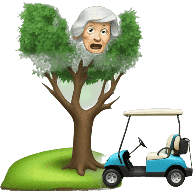 Old lady golf cart crash tree emoji