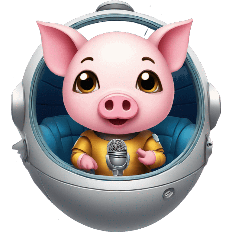 cute lil piggy on a spaceship to mars doing karaoke emoji