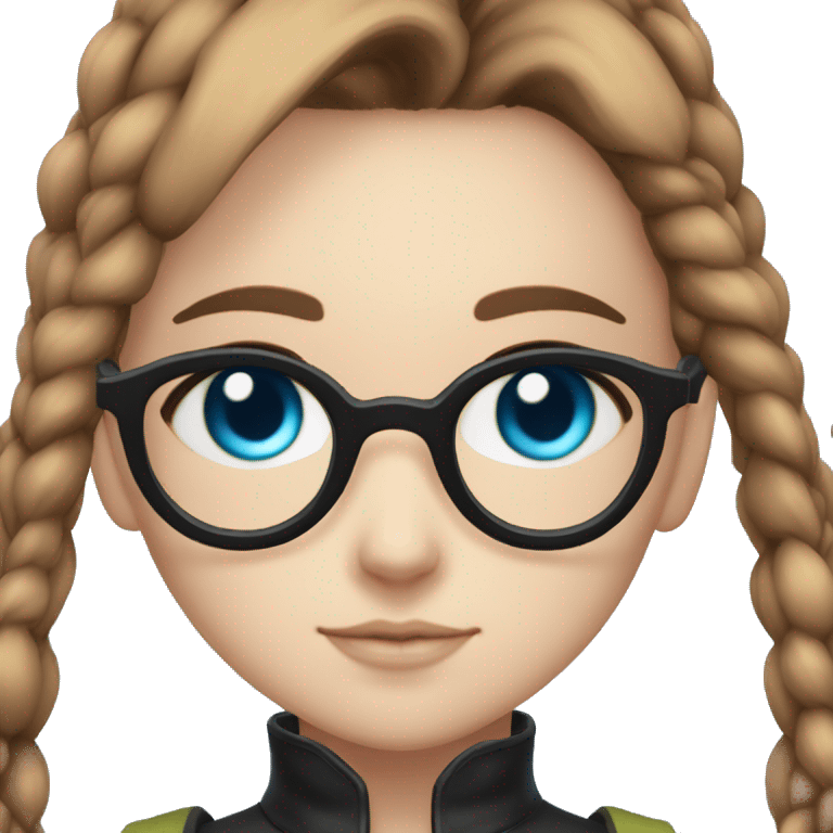 a girl with blue eyes, brown hair, black glasses, inspired by jolyne cujoh from Jojo's bizarre adventure emoji