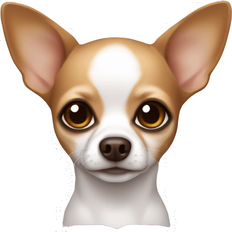 small chihuahua white with brown-red ears and around the eyes, eyes nose and eye outline brown emoji