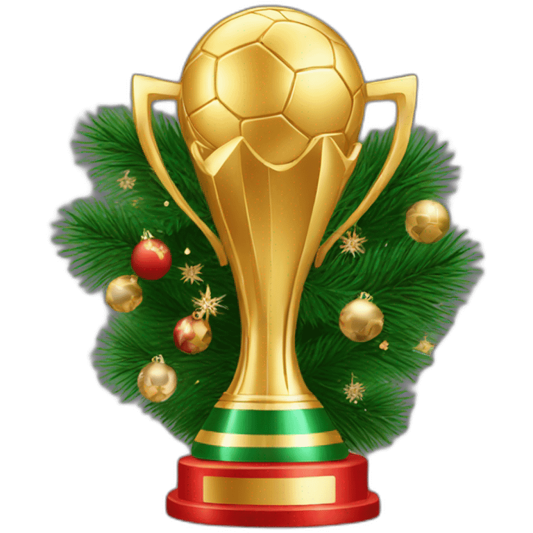 world cup trophy with christmas decoration emoji