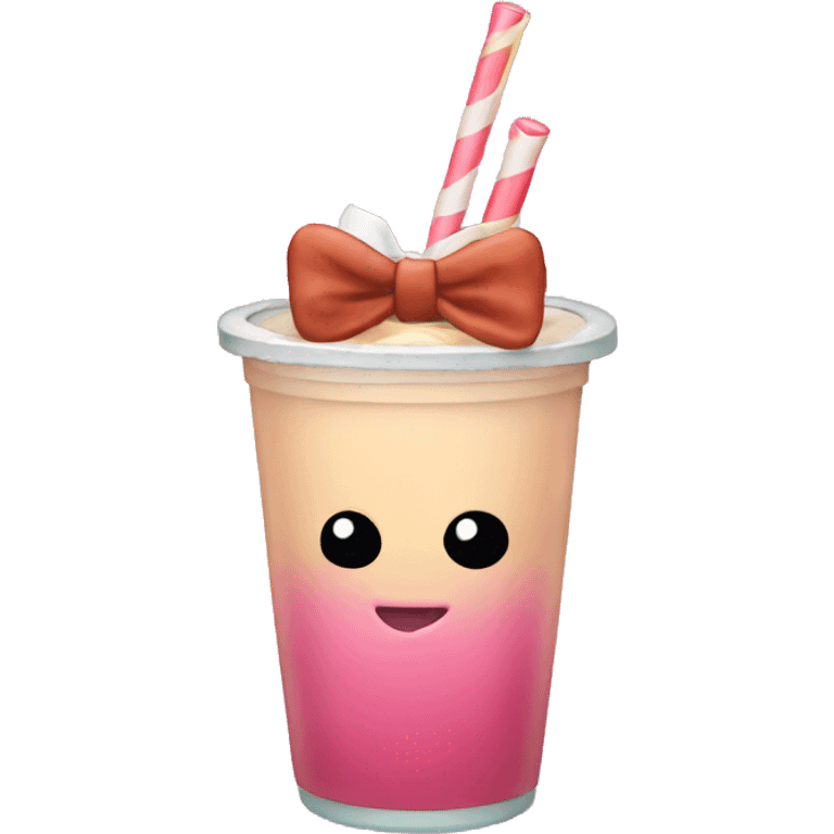 Emoji drinking boba with bow emoji