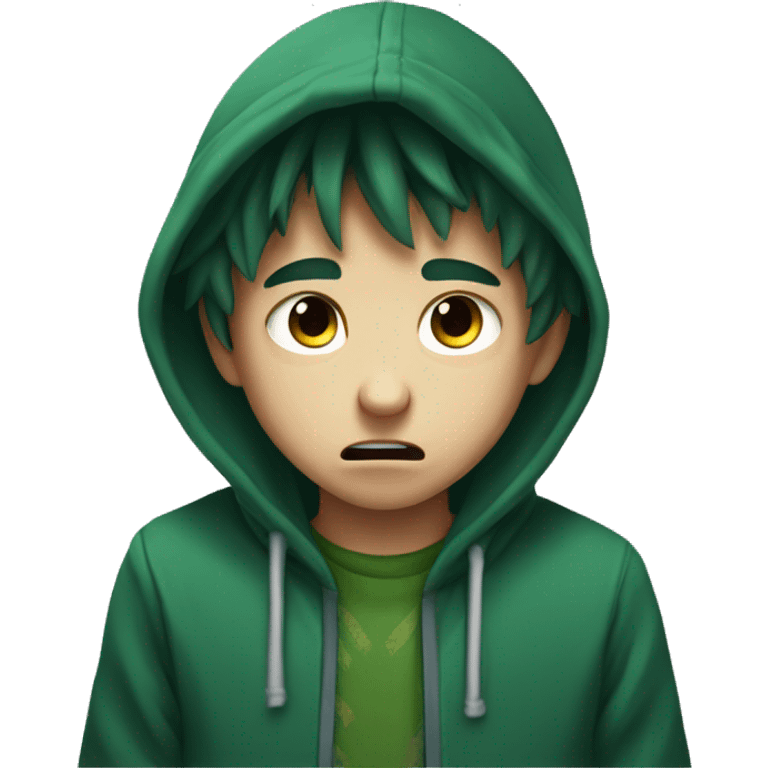 a boy wearing hoodie look like deku who is a gamer crying emoji