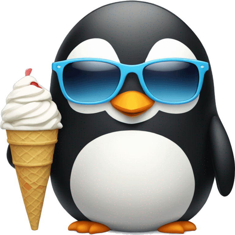 penguin eating ice cream wearing sunglasses emoji