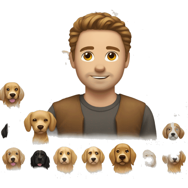 White man with brown hair and golden retriever  emoji