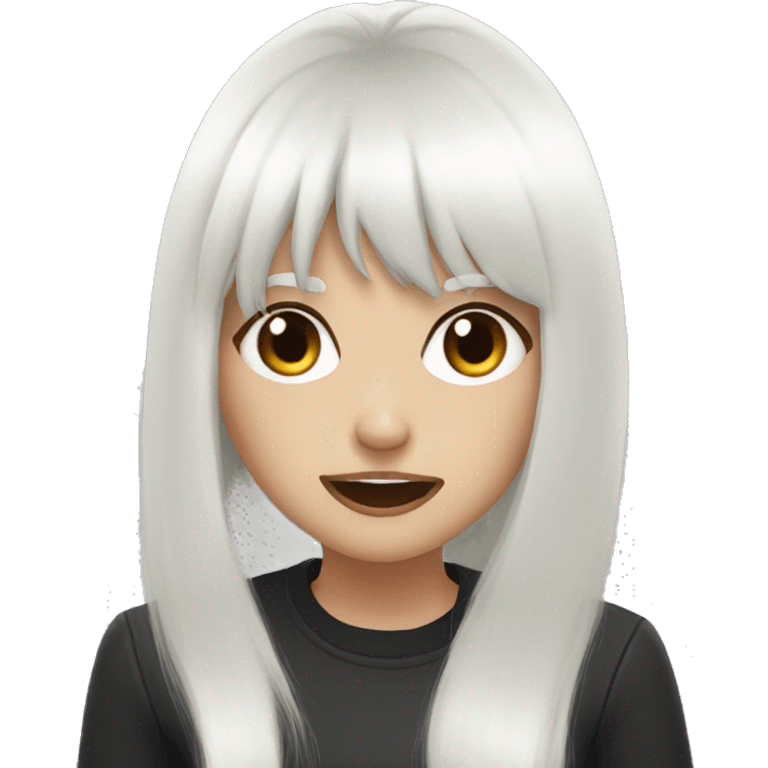 girl, black long hair and white bangs, rage emoji