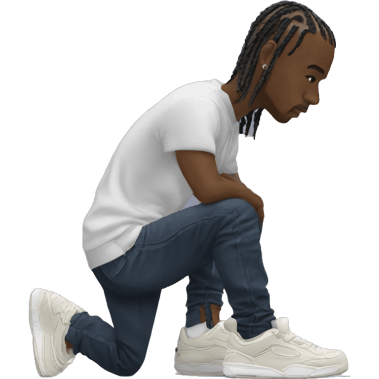 travis scott sentado empacando unos sneakers emoji