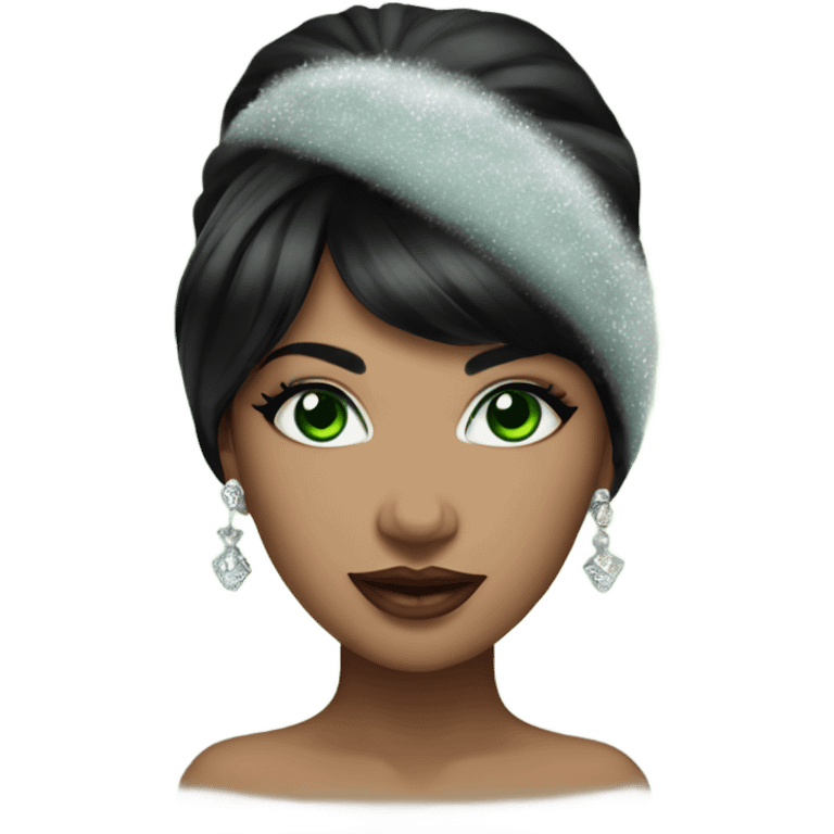 Burlesque dancer in winter costume with black hair and green eyes emoji