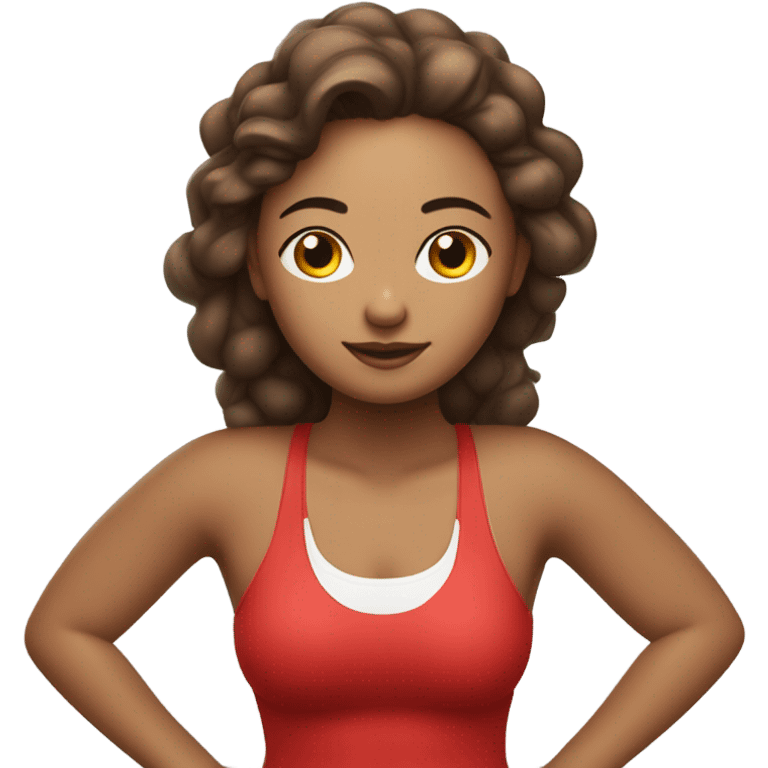 Mujer haciendo yoga con cabello color rojo y piel blanca con brillos alrededor  emoji