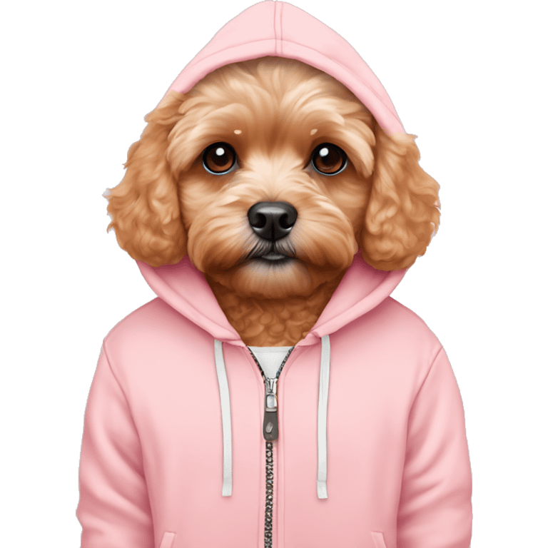 Red Maltipoo in pastel pink hoodie  emoji